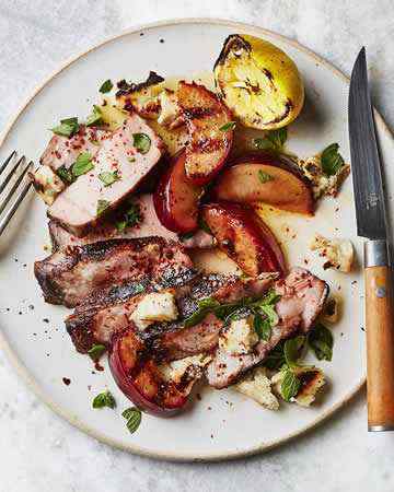 grilledporkchopsplumshalloumilemon