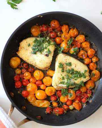 slowroastedhalibutbursttomatoesgremolata